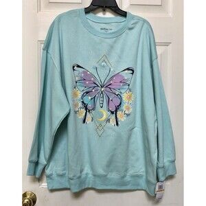 REBELLIONS ONE SWEATSHIRT WOMENS JUNIORS GREEN (AQUA) PULL ON GRAPHIC FLEECEE